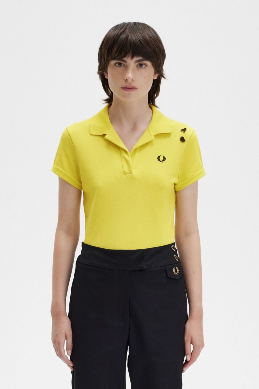 Amy Winehouse FoundationOpen Collar Piqué Shirt Yellow Pop