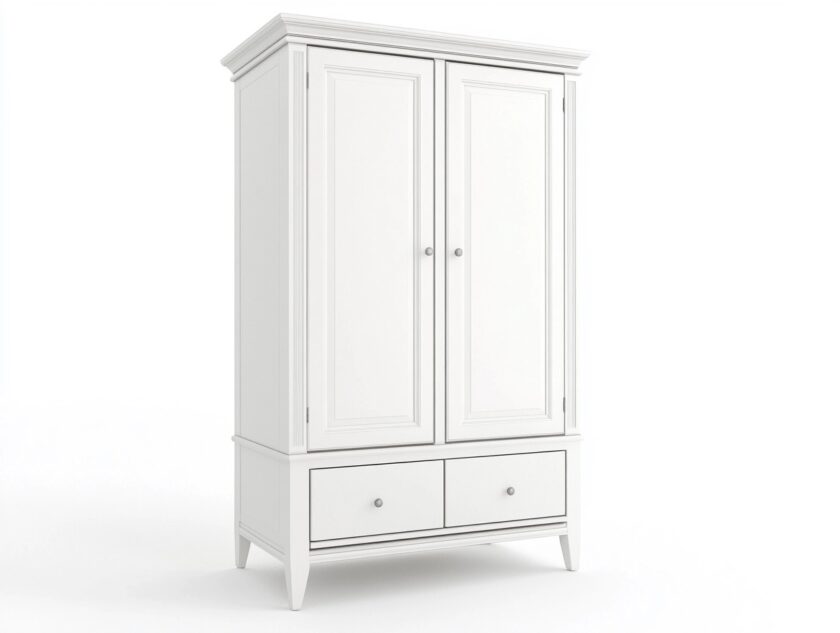 Armario blanco clásico de madera con dos puertas y cajones para dormitorio 180x100x50 cm SJ4368159