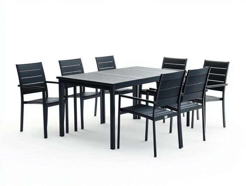 Set da pranzo da esterno 7 pezzi in alluminio verniciato nero per giardino o terrazza