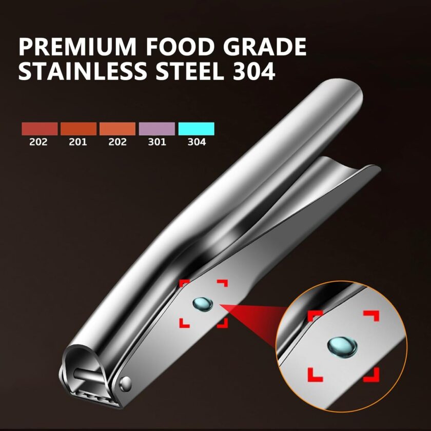 Garlic Press Heavy Duty Stainless Steel Easy Cleaning Garlic Mincer Garlic Crusher Gar with Peeler And Scraper for Smash Garlic, large, Silver/Black - Image 2