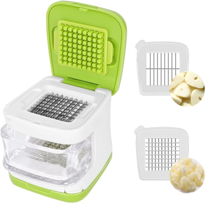 Garlic Press & Grater - Mini Garlic Tool with Stainless Steel Blades for Slicing & Dicing