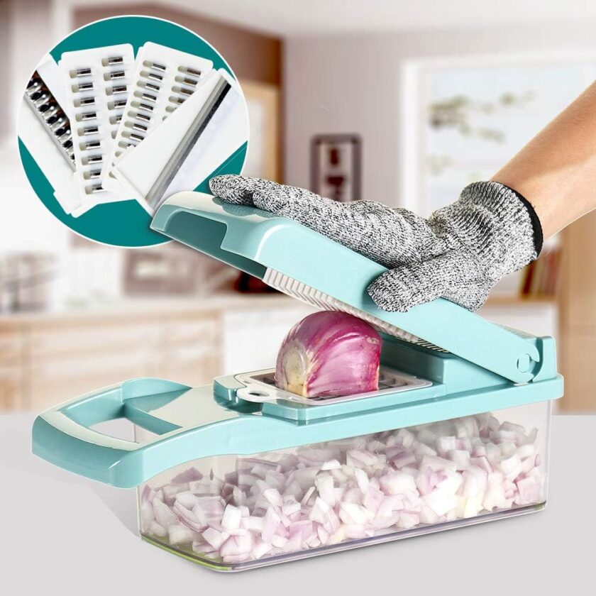 Vegetable Chopper,  Multifunctional Vegetable Cutter Onion Chopper Mandoline Slicer Dicer with Colander Basket and Container 8 Interchangeable Blades - Image 2