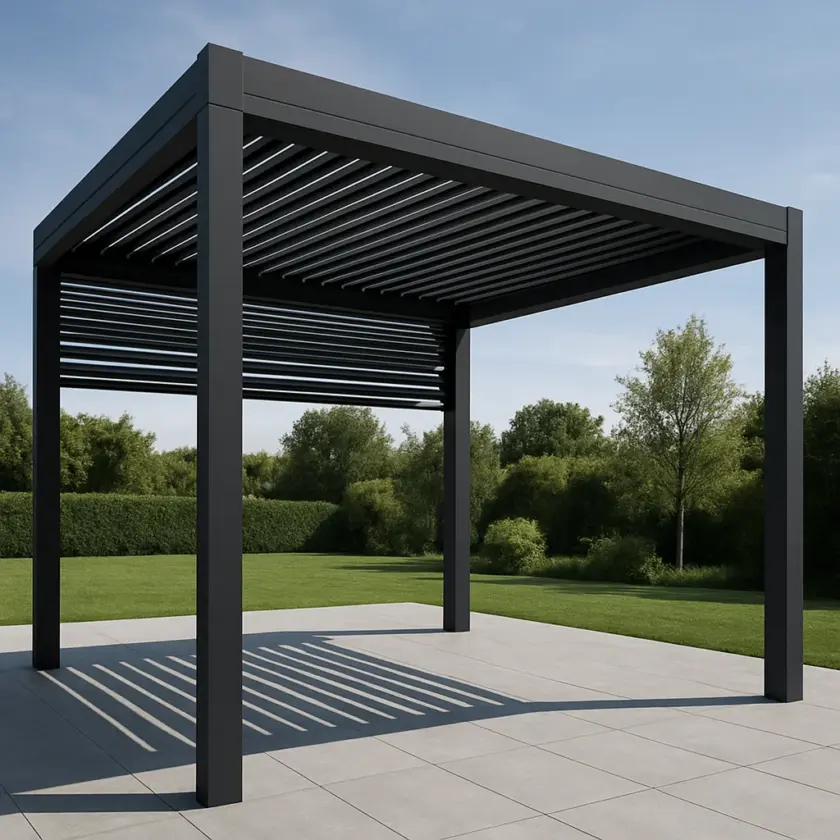 Pérgola bioclimática para jardín - Color negro - de aluminio - para exterior, dimensiones aproximadas: 400x250 cm