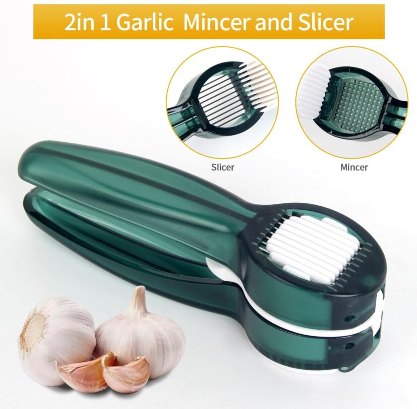 Garlic Press,Mince,And Slice Garlic, 2 in 1 Garlic Press with Cleaning Brush and Garlic Peeler,Food-Grade PC/PS and Stainless-Steel,Ergonomic Handle,Dishwasher Safe - Image 2