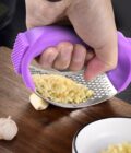 2024 Upgrade Stainless Steel Garlic Presser, Handle Gar, Portable Manual Garlic Press, Household Creative Upgraded Garlic Press Rocker for Garlic, Carrot (Pueple)
