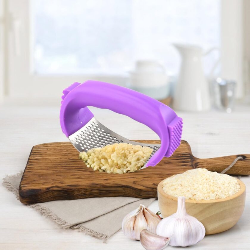 2024 Upgrade Stainless Steel Garlic Presser, Handle Gar, Portable Manual Garlic Press, Household Creative Upgraded Garlic Press Rocker for Garlic, Carrot (Pueple) - Image 2