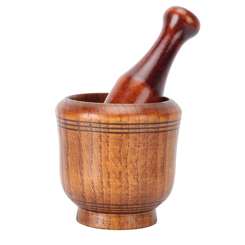 Wood Mortar and Pestle Set, Wooden Grinder Manual Press for Garlic, Ginger, Herbs, and Spices, Essential Kitchen Tool