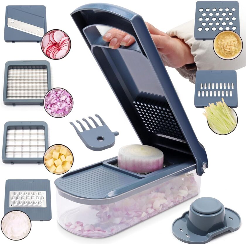 Vegetable Chopper - Food Chopper - Onion Chopper - Vegetable Slicer,Veggie Chopper with Container, Accessories(Grey,6 Blade)