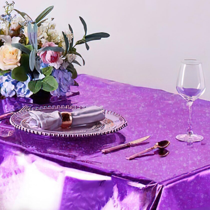Iridescent Purple Foil Tablecloth Set - Image 4