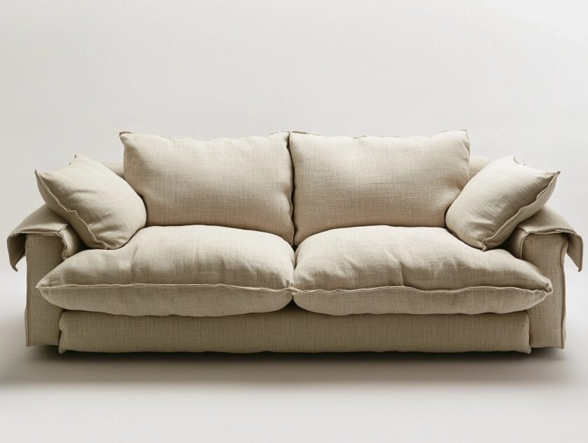 Sofá moderno de lino beige para sala de estar con cojines extraíbles y estructura robusta 200x100x90 cm CT2904009