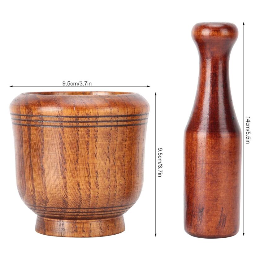 Wood Mortar and Pestle Set, Wooden Grinder Manual Press for Garlic, Ginger, Herbs, and Spices, Essential Kitchen Tool - Image 2