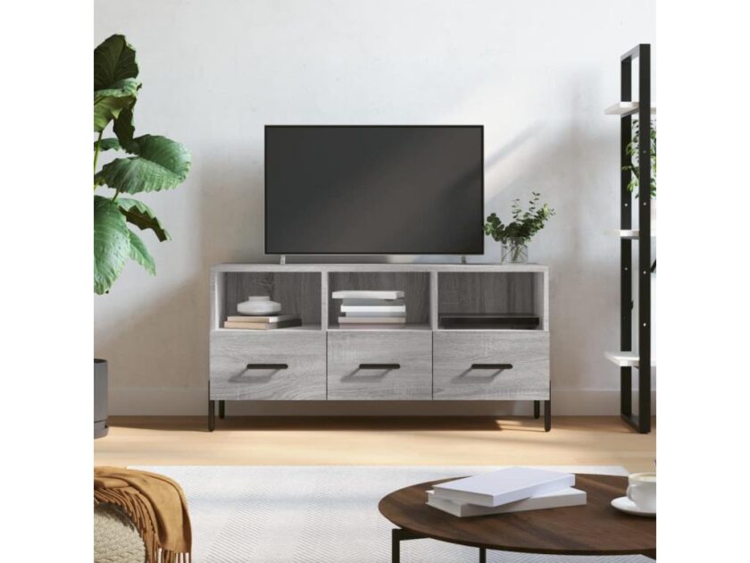 Meuble TV Meubia gris 102x36x50 cm bois d'ingénierie	 IAGWlyY880Qx