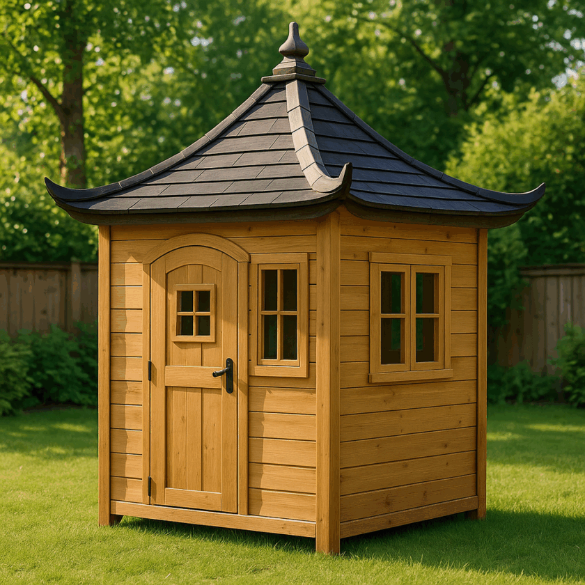 Maison de jeu en bois pour enfants toit pagode extérieur marron