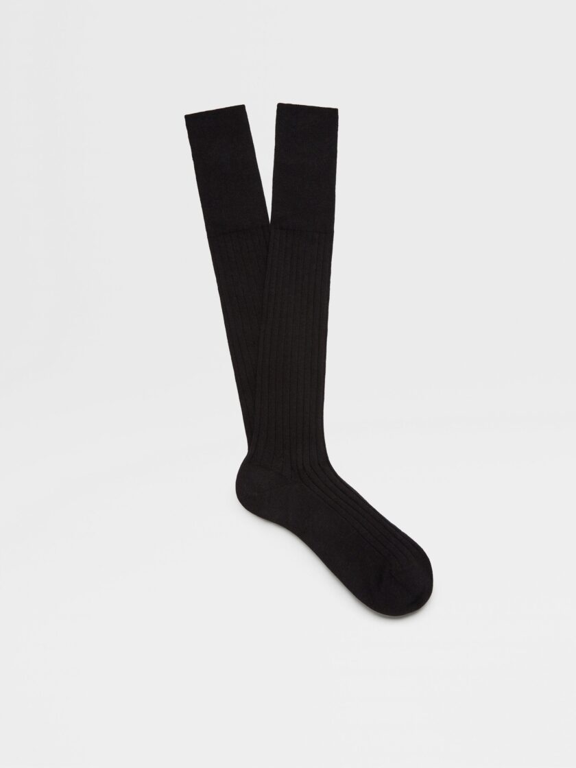 Black Cotton Cashmere and Silk Socks