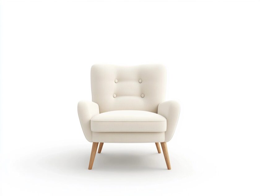 Sillón moderno beige tapizado de tela para sala de estar con patas de madera 85x90x95cm ideal para lectura y relax GF7361514