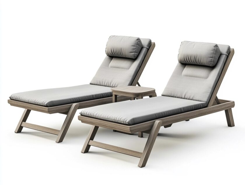 Set de tumbonas modernas grises para exterior de madera reclinables con cojines 200x65cm jardín piscina terraza FH3338129