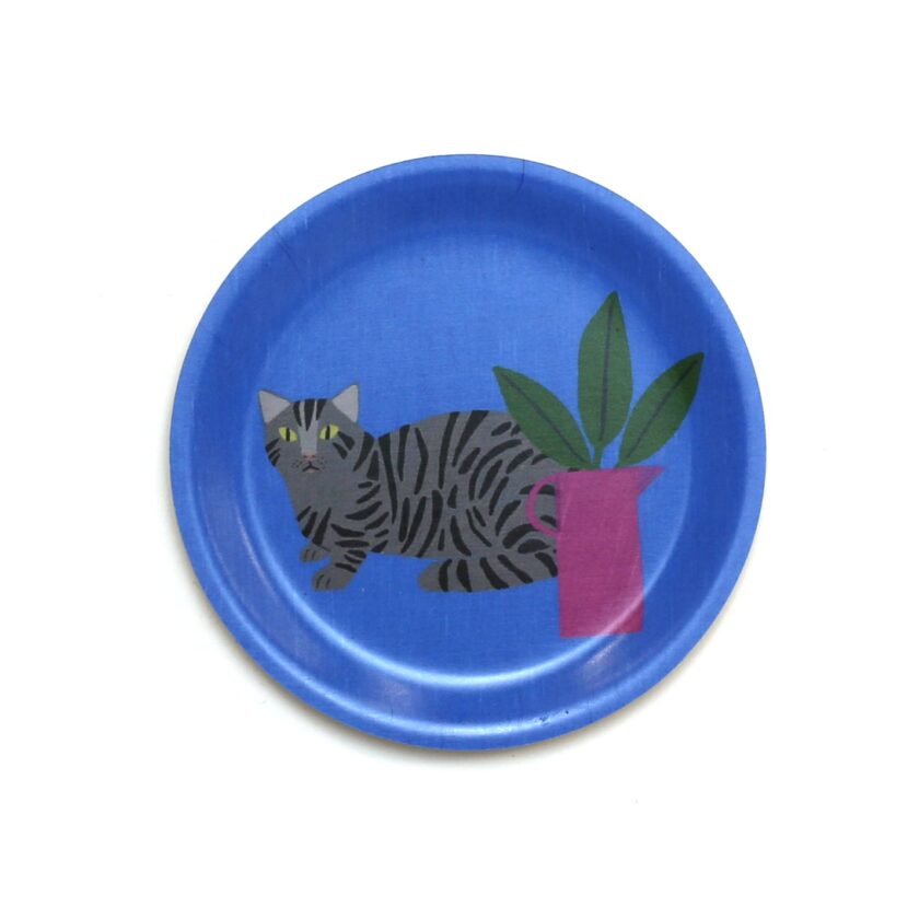 grey striped cat wooden mini tray