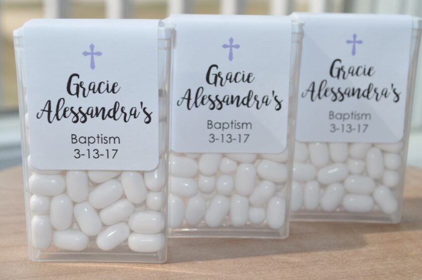 Baptism Party Favors Mint Labels Set of 24