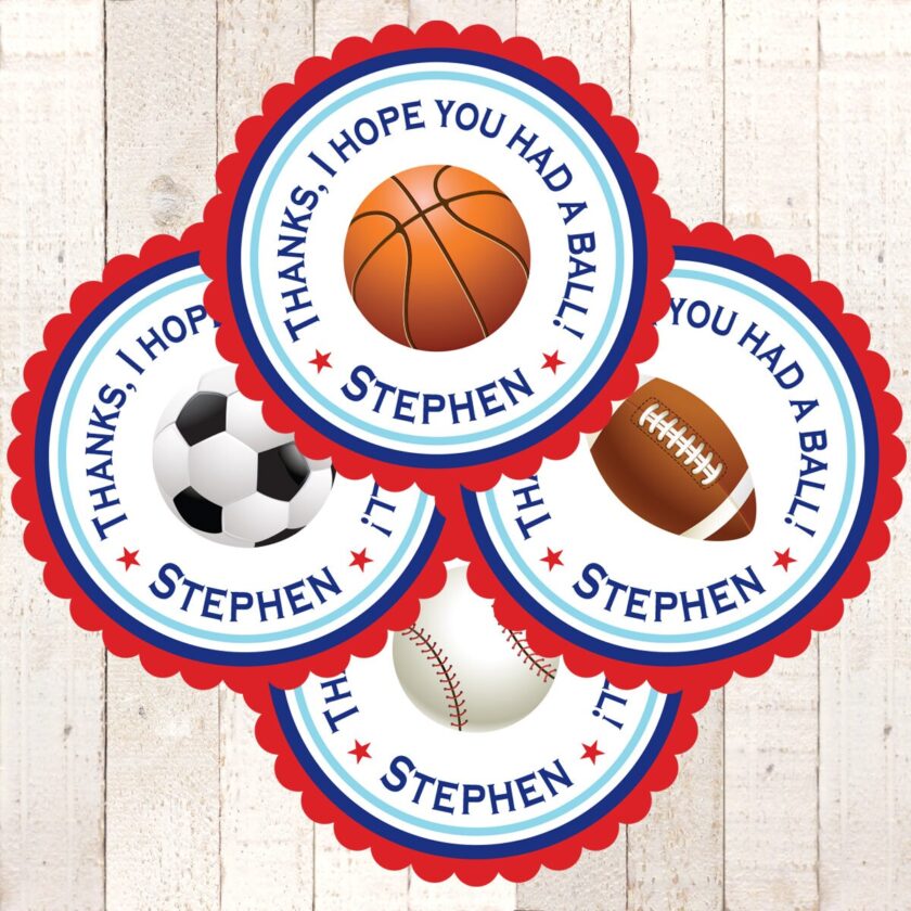 Sports Birthday Party Favor Sticker Labels