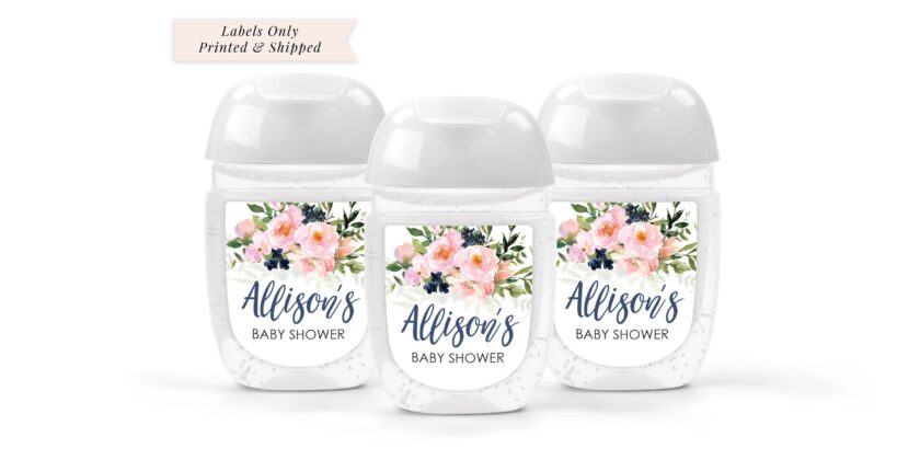 Blush Pink and Navy Floral Hand Sanitizer Labels