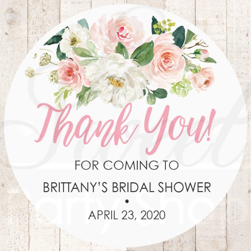 Wedding Favor Stickers Pink Floral Set of 24
