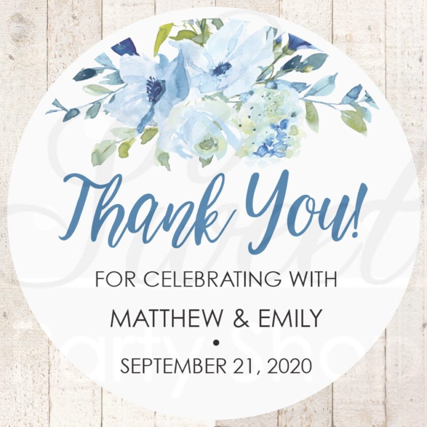 Wedding Favor Stickers Blue Floral Set of 24