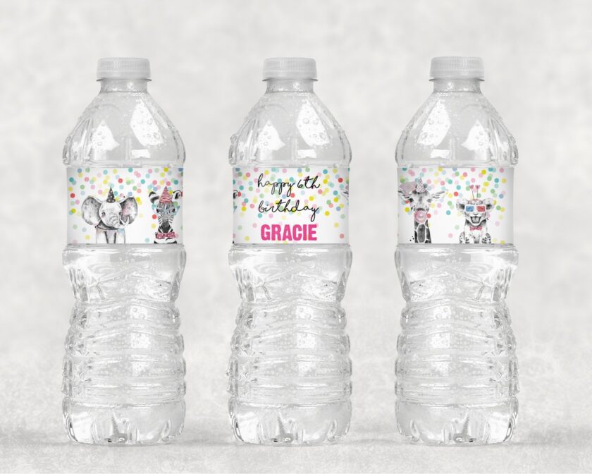 Wild Animal Birthday Party Water Bottle Labels Set of 10