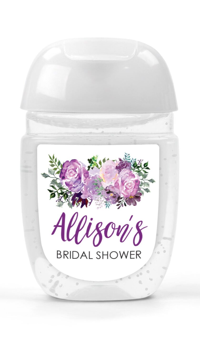 purple floral design hand sanitizer labels set of 30