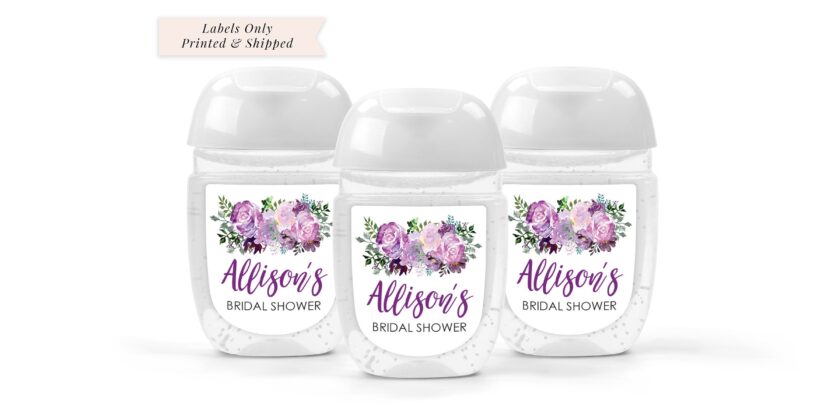 purple floral design hand sanitizer labels set of 30 - Image 2