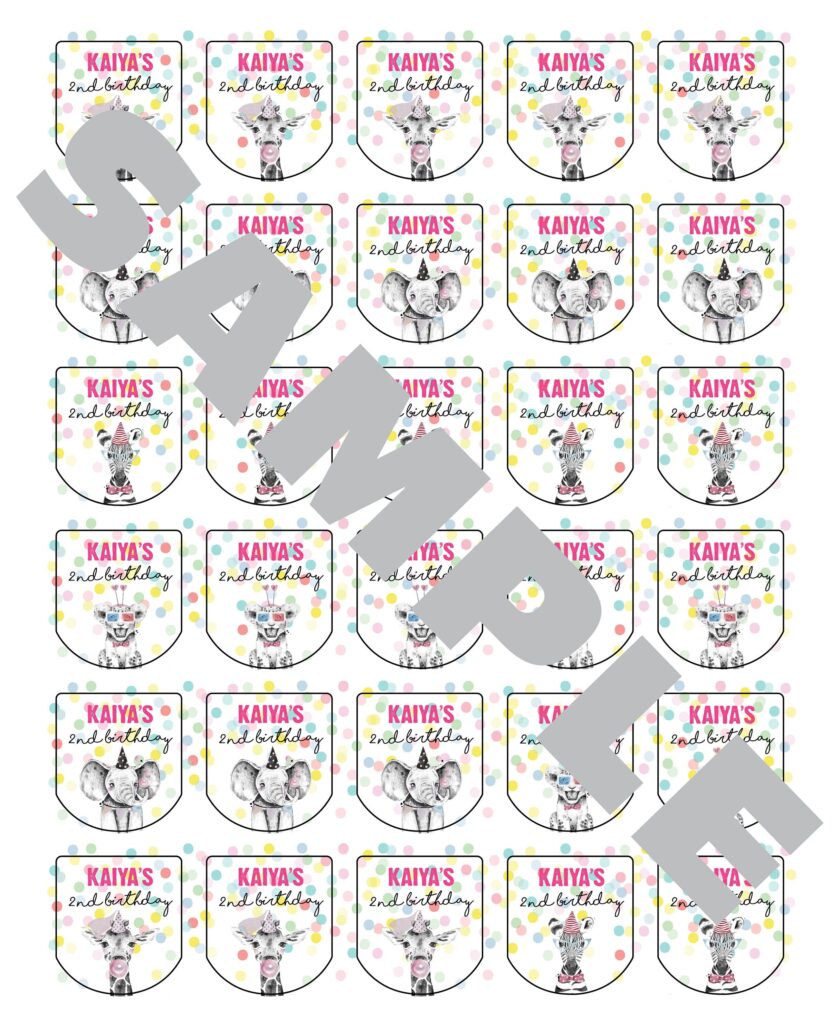 Birthday Party Favor Labels Set of 30 - Image 3