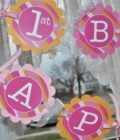 Personalized Drink Labels Pink and Orange Stripe Set of 10