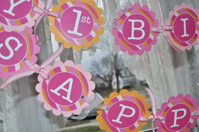 Personalized Drink Labels Pink and Orange Stripe Set of 10