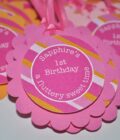 Personalized Drink Labels Pink and Orange Stripe Set of 10 - Image 2