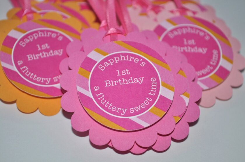 Personalized Drink Labels Pink and Orange Stripe Set of 10 - Image 2
