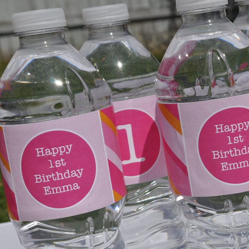 Personalized Drink Labels Pink and Orange Stripe Set of 10 - Image 3