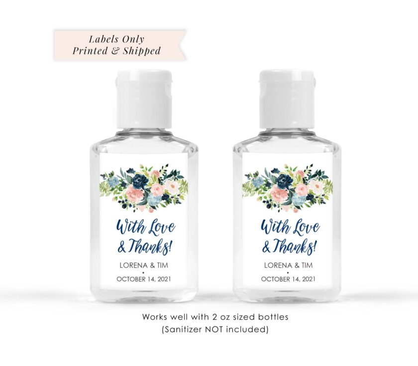 Navy Blue Pink Floral Favor Labels Set of 20