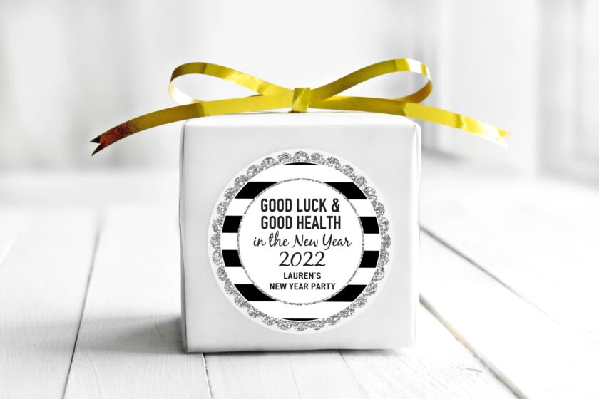 New Year's Eve Party Stickers Silver Black Set of 24