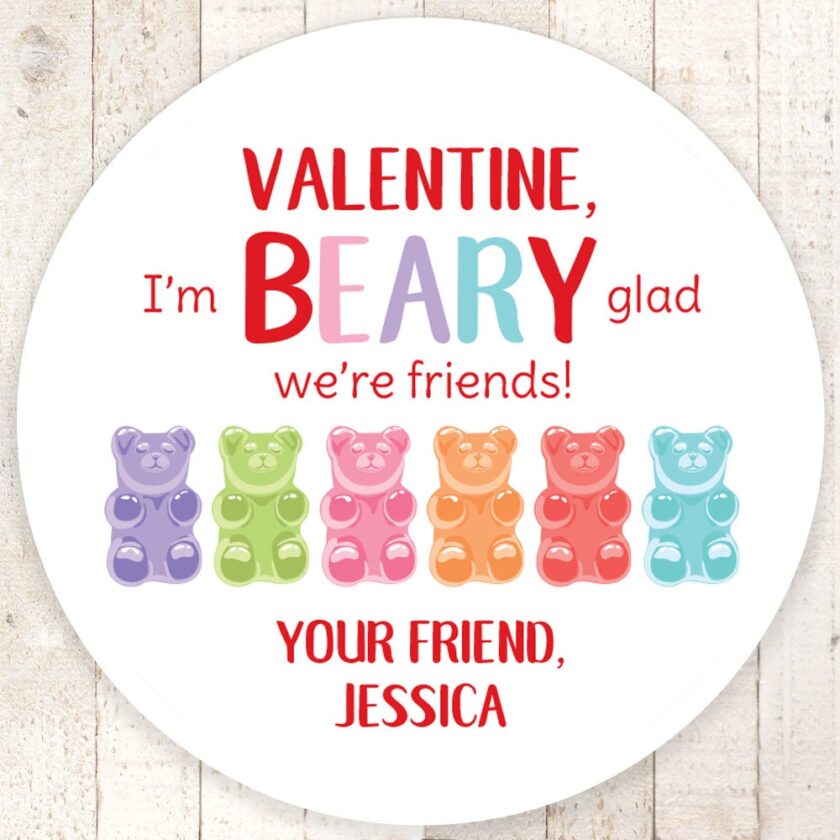 candy bear valentine stickers kids treat bag decors