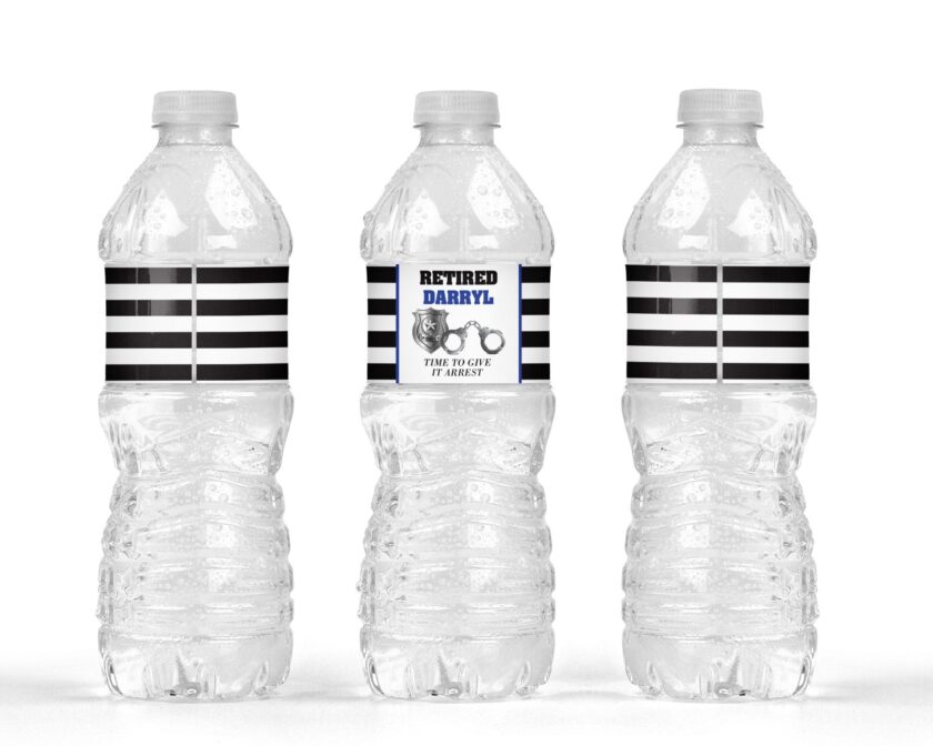 Retirement Water Bottle Labels - Black and Blue