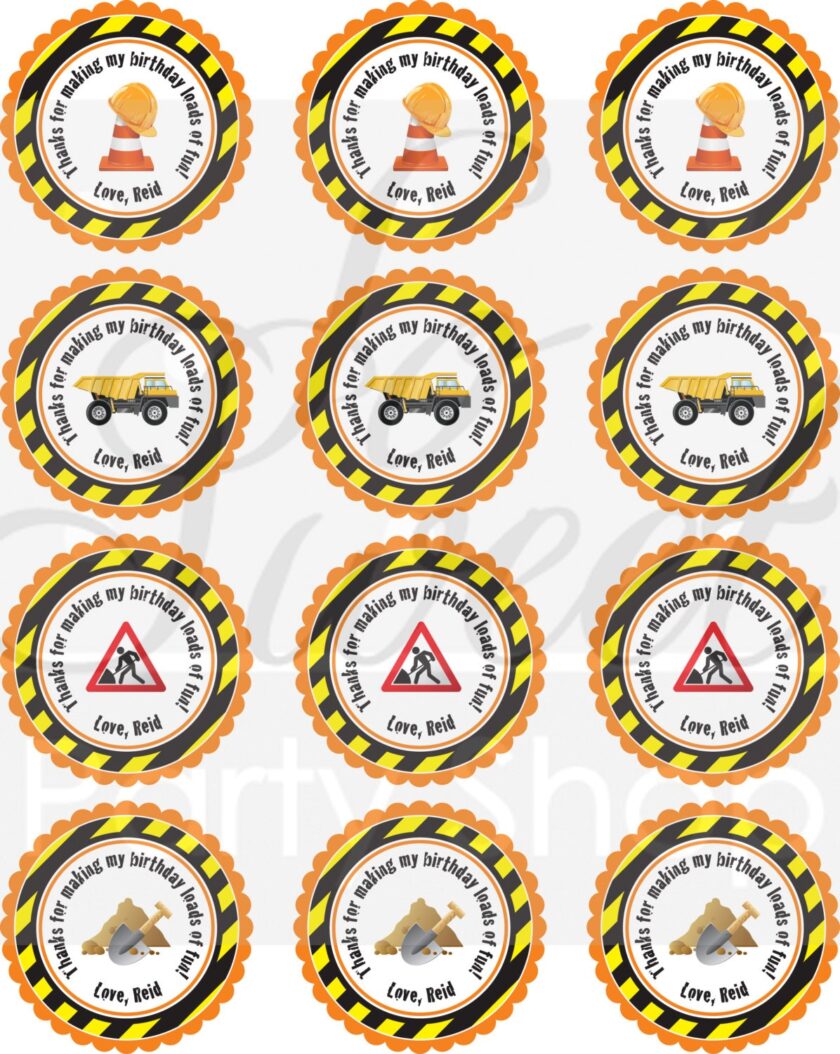 Construction Theme Birthday Stickers Set of 24