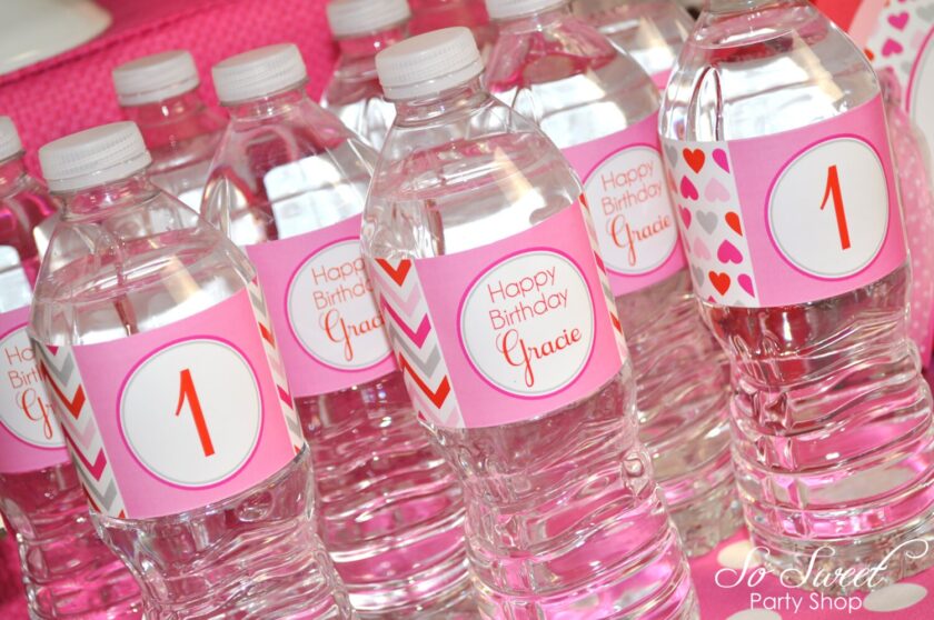 Heart and Chevron Theme Water Bottle Labels Set of 10