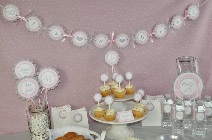 Baby Shower Decorative Sticker Labels Pink and Gray Set of 24