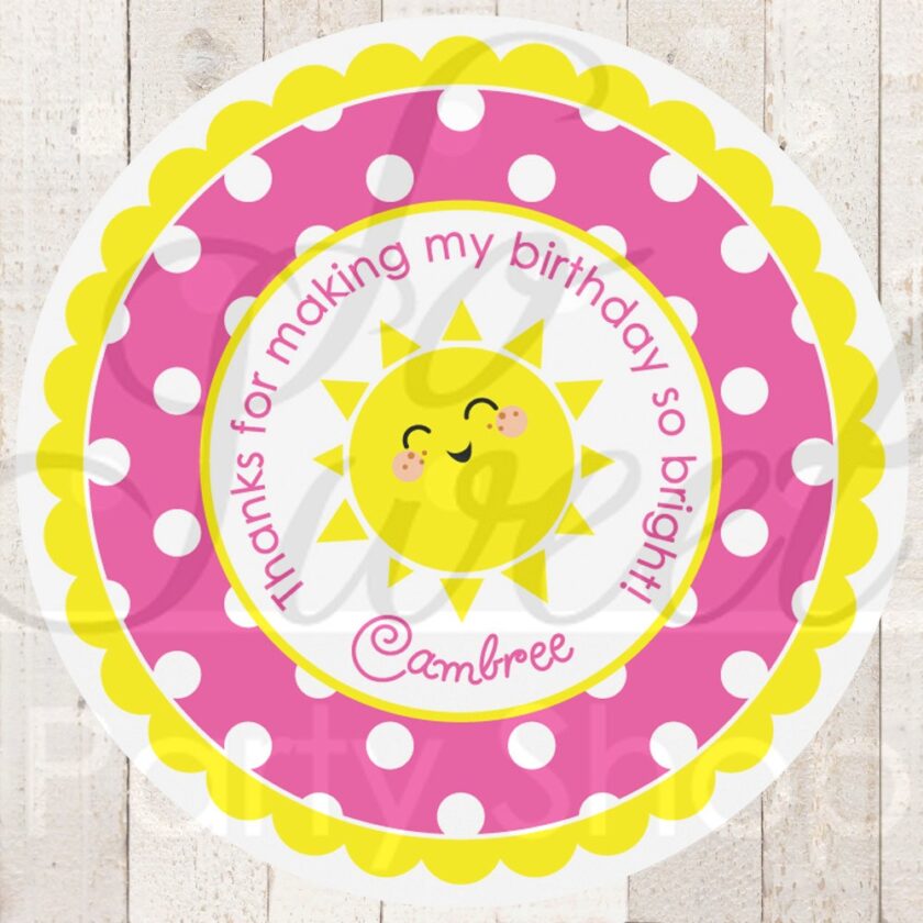 Sunshine and Pink Lemonade Birthday Party Stickers Set of 24
