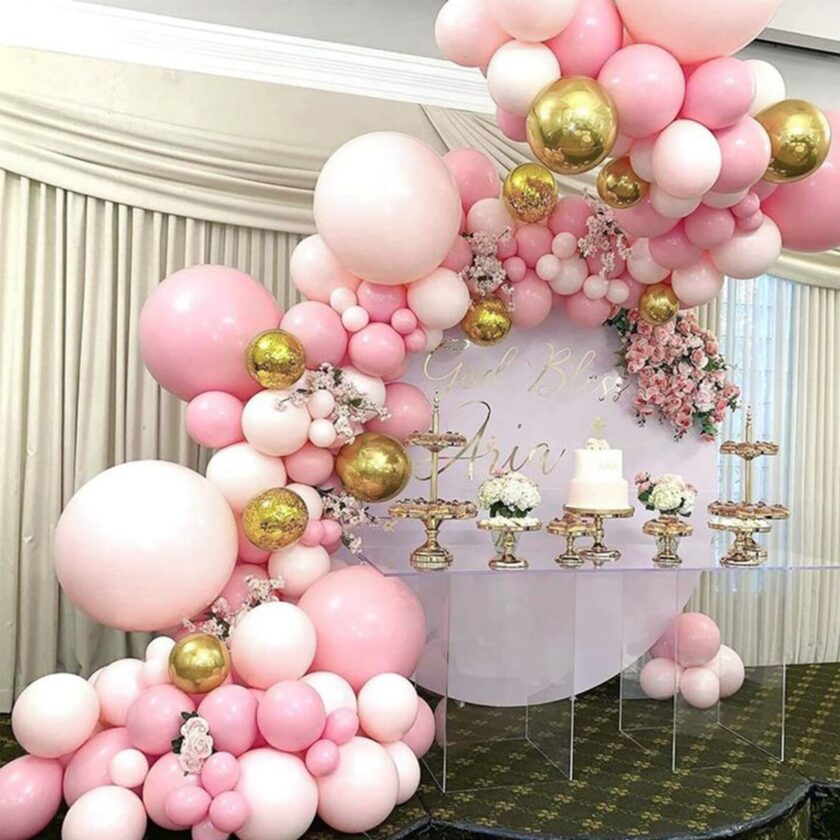 Pastel Pink and Metallic Gold Party Balloons - Assorted Sizes