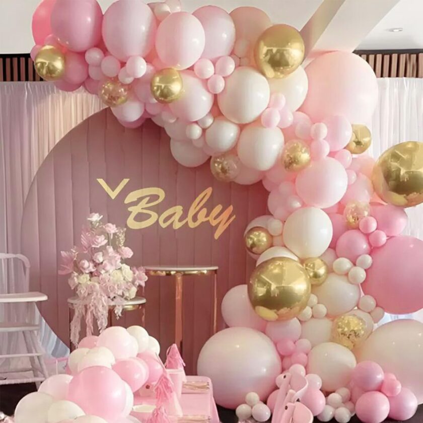 Pastel Pink and Metallic Gold Party Balloons - Assorted Sizes - Image 4