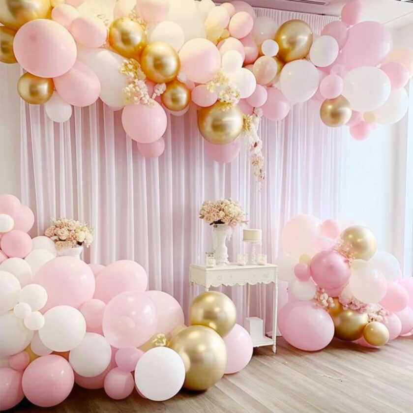 Pastel Pink and Metallic Gold Party Balloons - Assorted Sizes - Image 5