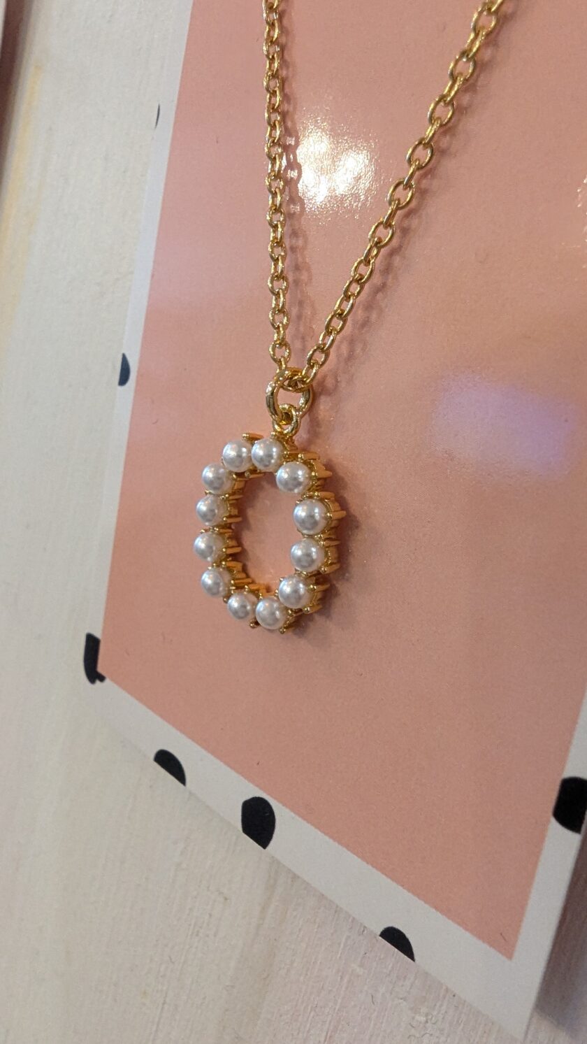 Gold Plated Pearl Letter Necklace - Image 2