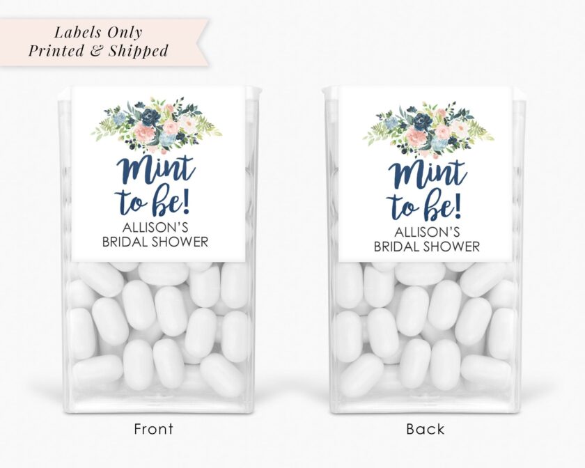 Wedding Favor Mint Labels Navy Blue Floral Design Set of 24