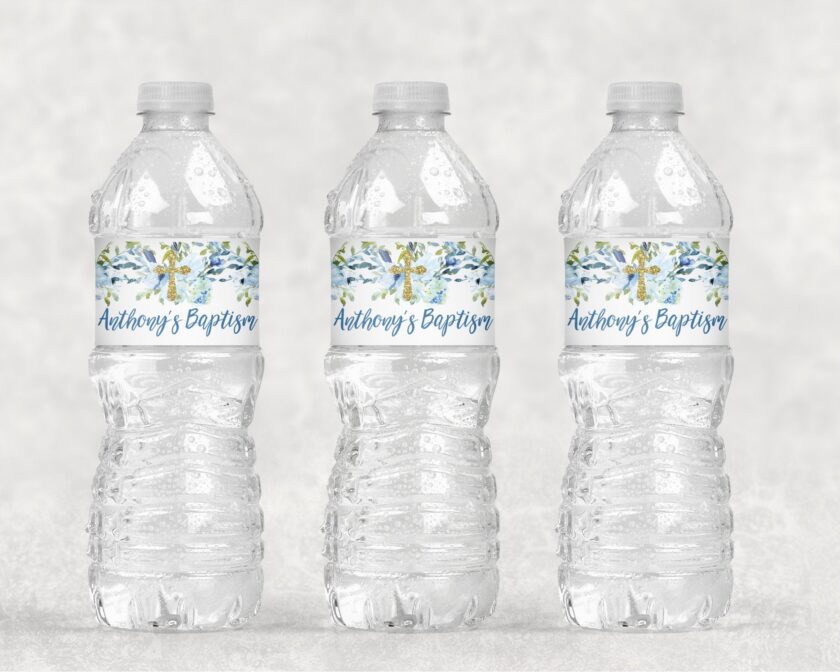 Blue Floral Beverage Labels - Set of 10