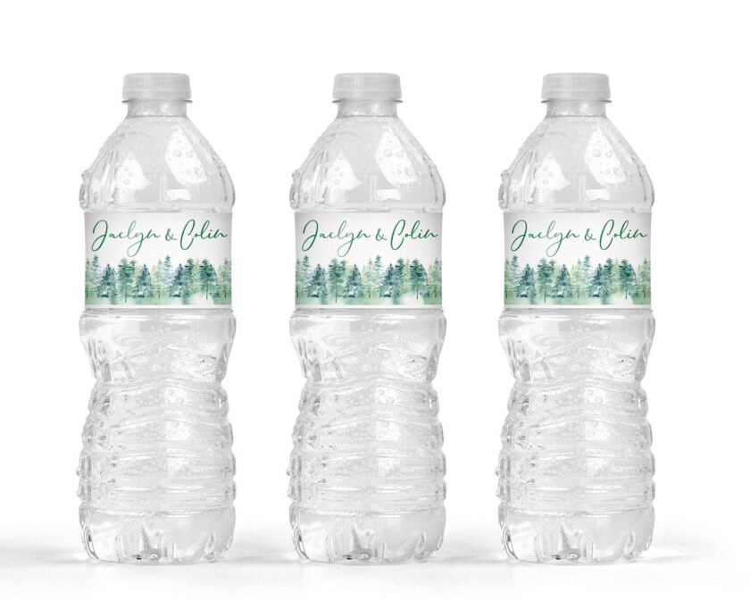 Evergreen Tree Water Bottle Labels Set